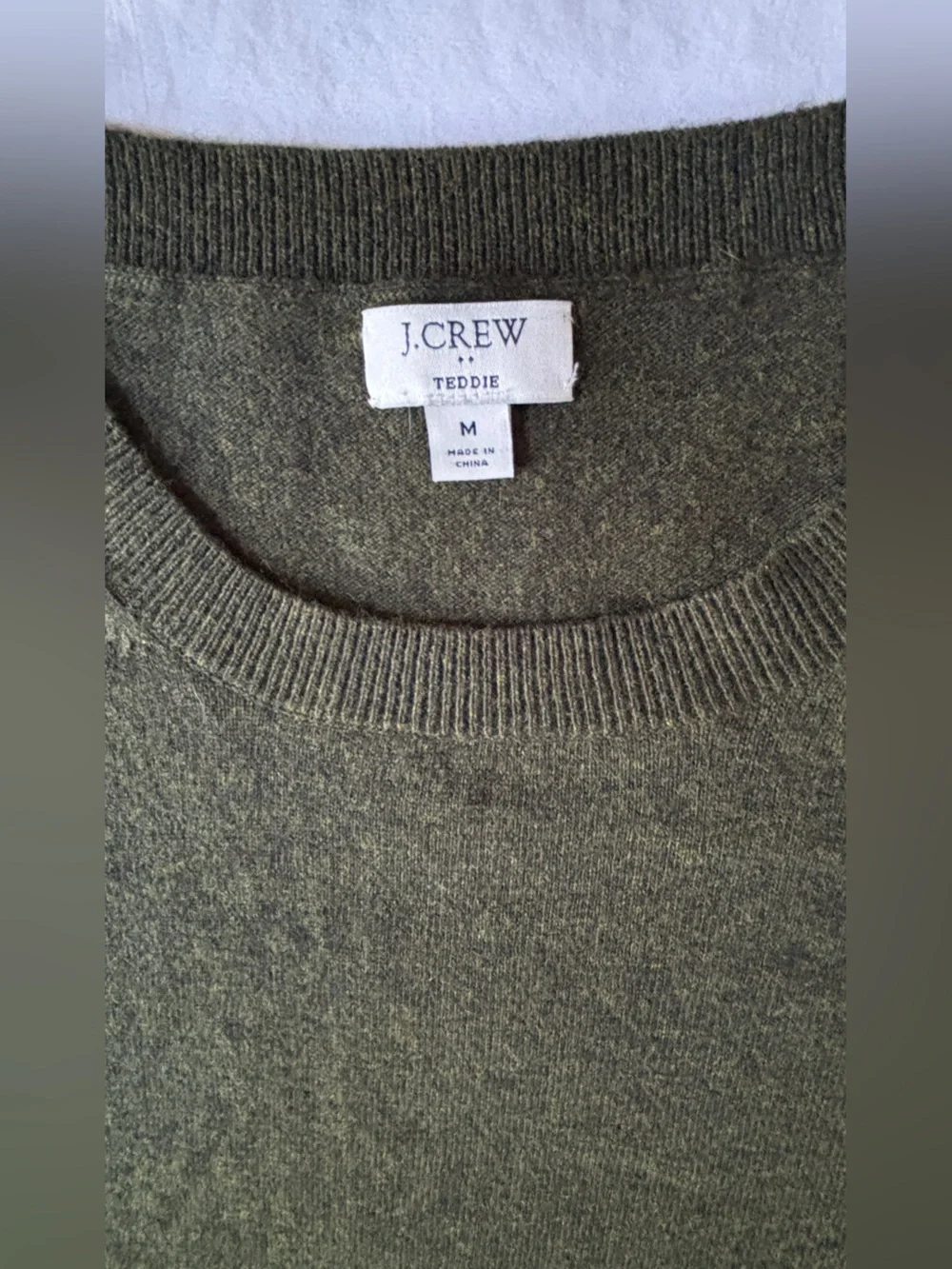J.Crew Teddie Olive Green Wool Blend Sweater Women M Crew Neck Pullover